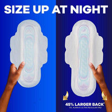 Always Ultra Thin overnight pads size up at night, larger back with wings