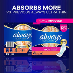 Always Ultra Thin Overnight Pads with Wings, Size 4, 80 ct. - USA MEGA SHOP