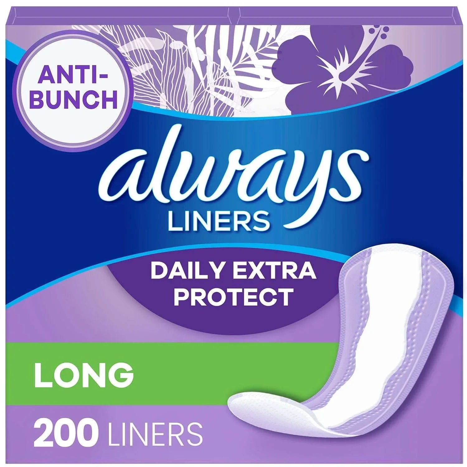 Always Anti-Bunch Xtra Protection Daily Liners, Unscented, Long, 200 ct. - USA MEGA SHOP