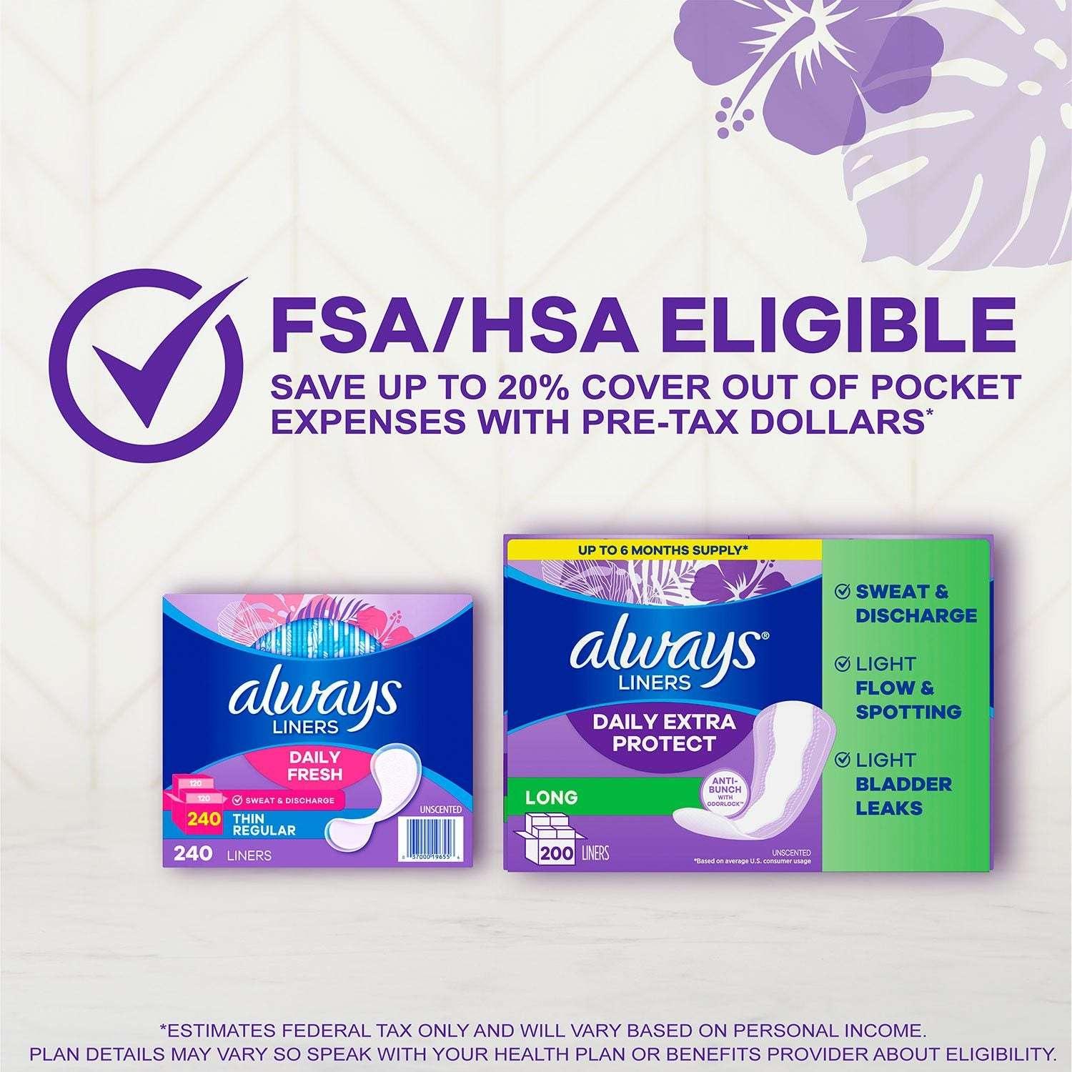 Always Anti-Bunch Xtra Protection Daily Liners, Unscented, Long, 200 ct. - USA MEGA SHOP