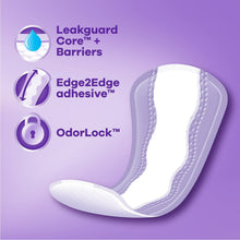 Unscented extra long liner with dotted adhesive edge and curved absorbent body