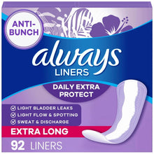 Extra-long panty liners box, 92 count, unscented, anti-bunch design