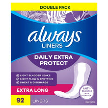 Double pack of extra-long daily protect panty liners, 92 count, unscented