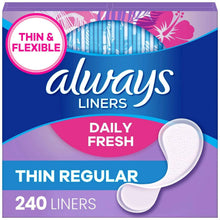 Always thin regular panty liners box, unscented 240-count daily fresh