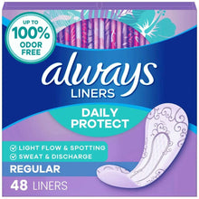 Always panty liners box with regular-length unscented liners, illustrated