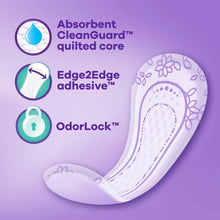 Regular panty liner with printed backing, showing absorbent core and adhesive labels