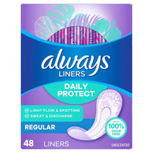 Always Daily Protect regular unscented panty liners box, 48 liners, odor-free
