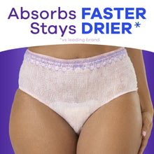 Incontinence underwear brief, pale fabric with lace-trim waistband and leg openings