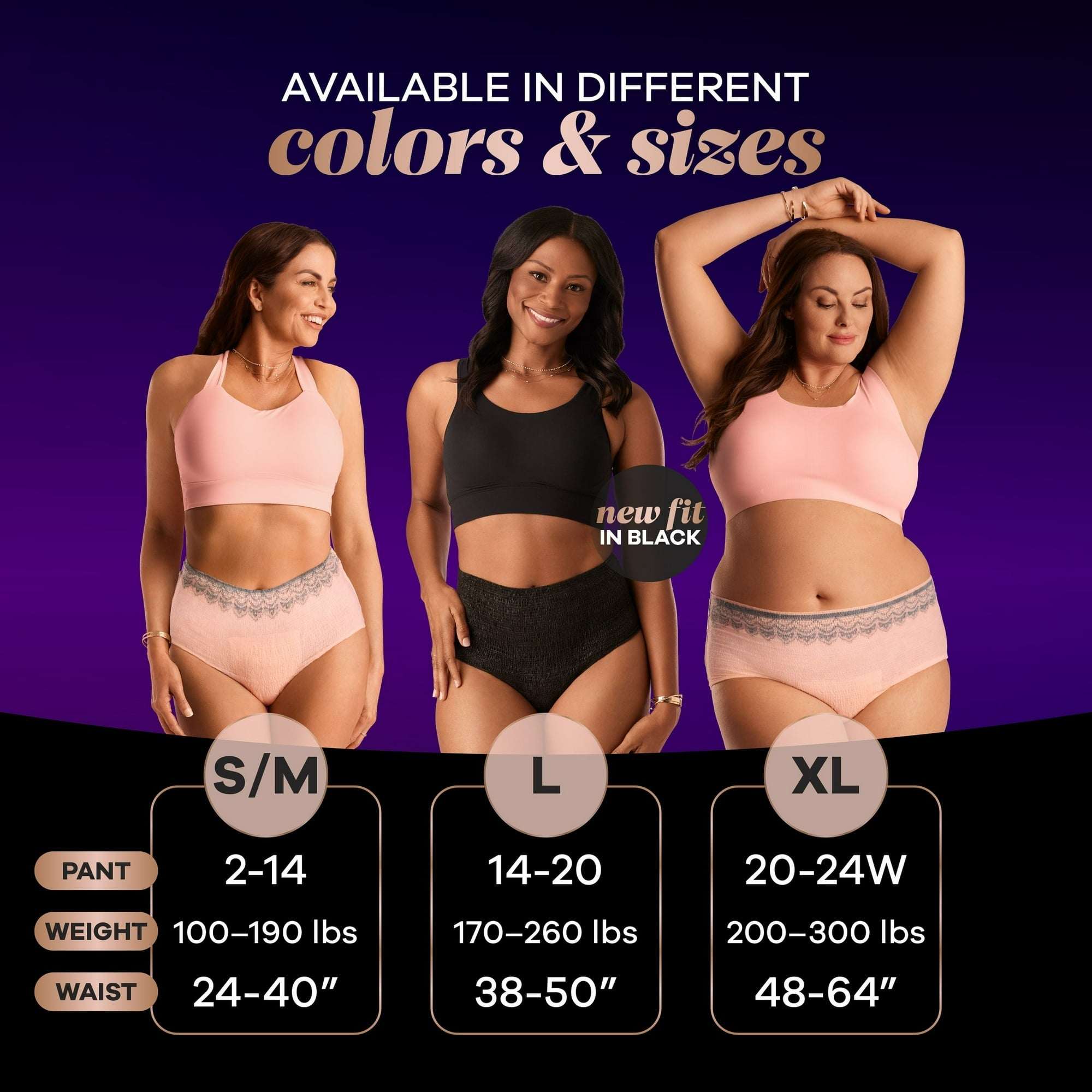 Always Discreet Boutique Incontinence Underwear, Maximum Protection, XL, Black, 9 Count