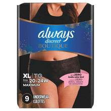 Always Discreet Boutique incontinence underwear pack, black XL, 9 count