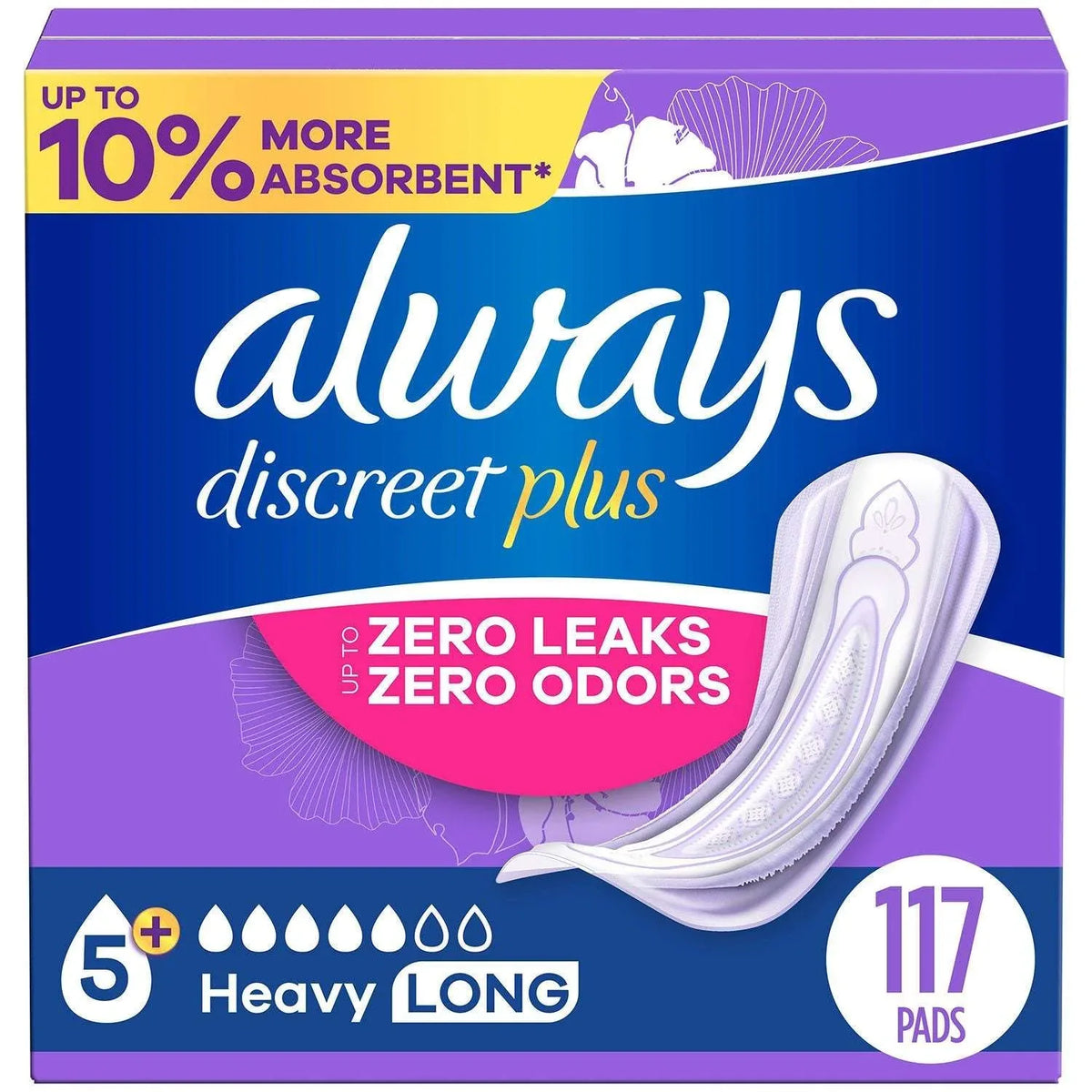 Always Discreet Incontinence Pads, Heavy Long, 117 ct. - USA MEGA SHOP