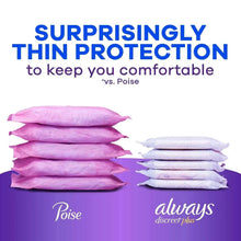 Slim incontinence pads shown stacked, with white absorbent tops