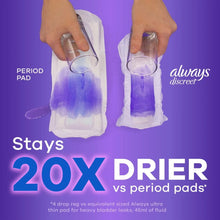 Always Discreet incontinence pads held open to show absorbent layers