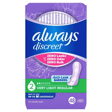 Always Discreet very light regular incontinence liners, size 2, 48 count
