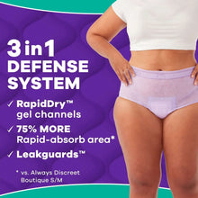Lavender adult incontinence underwear worn with a smooth stretch waistband