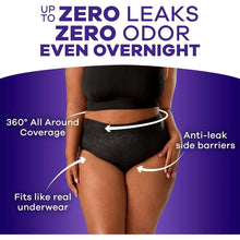 Black incontinence underwear briefs with anti-leak side barriers and full coverage.