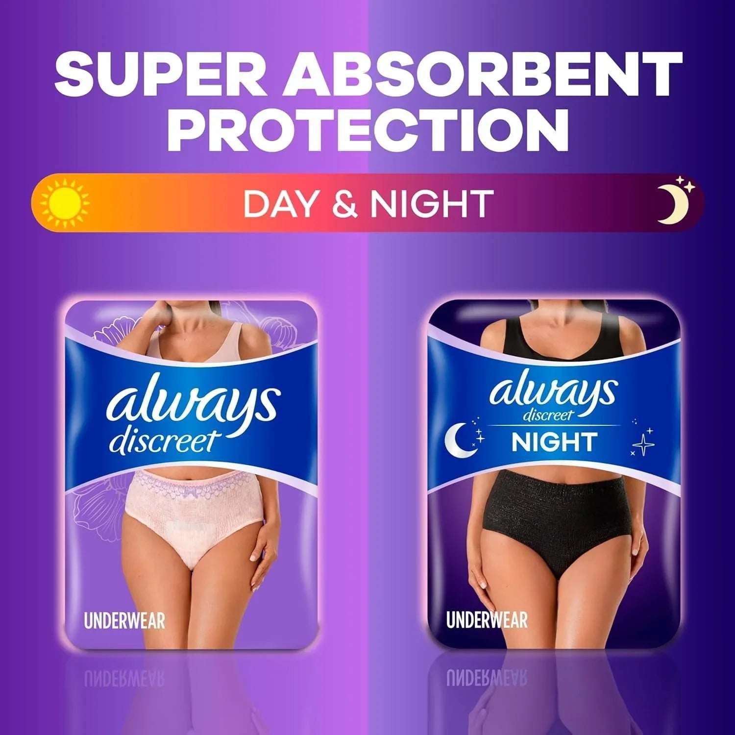 Always Discreet Night Women's Incontinence Underwear, Black, Maximum, XL, 48 Count