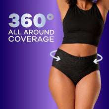 Black incontinence underwear briefs with all-around waistband coverage.