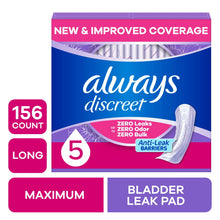 Always Discreet long maximum absorbency bladder leak pad box, 156 count