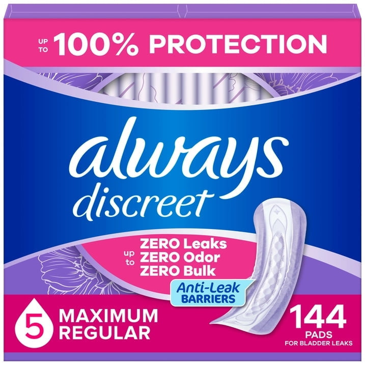Always Discreet Pads, Maximum Absorbency, Regular 144 Count