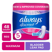 Always Discreet bladder leak pads, 48 count regular, maximum absorbency pack