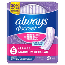 Always Discreet maximum regular bladder leak pads, 48 count, anti-leak barriers