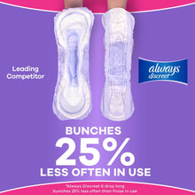 Two regular bladder leak pads displayed side by side, 25% less often in use