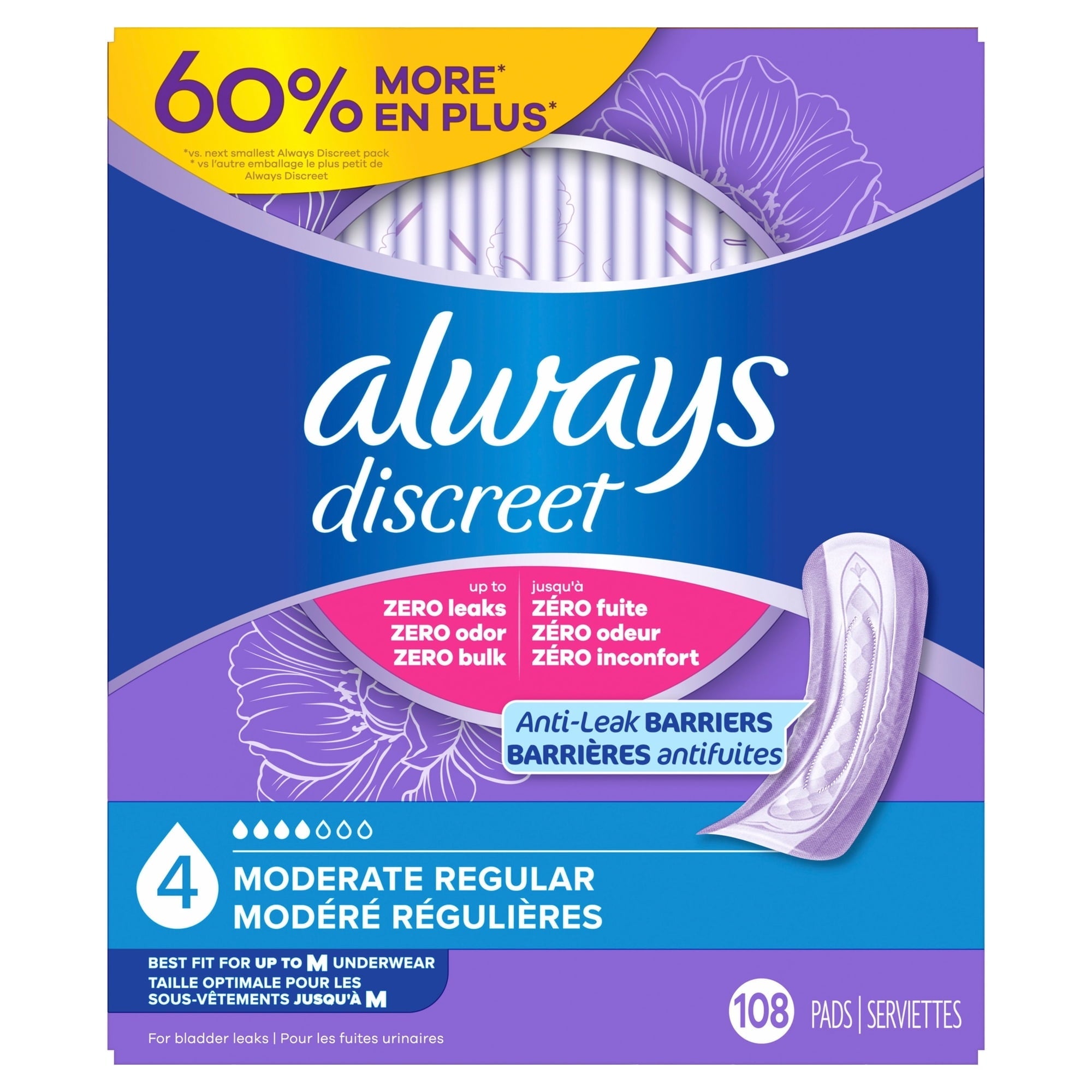Always Discreet Pads, Moderate Absorbency, Regular