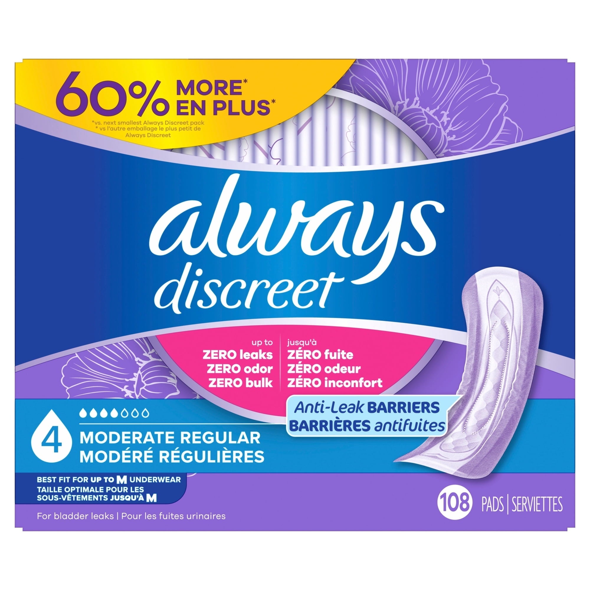 Always Discreet Pads, Moderate Absorbency, Regular