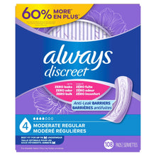 Always Discreet Moderate Regular bladder leak pad pack, 108 count, with pad illustration