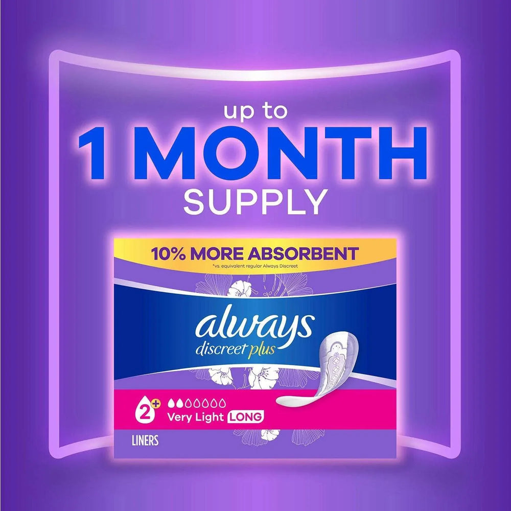Always Discreet plus Incontinence Liners for Women, Very Light Long, 132 ct. - USA MEGA SHOP