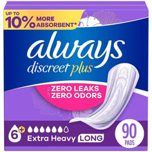 Always discreet plus extra heavy long incontinence pad box, 90 pads