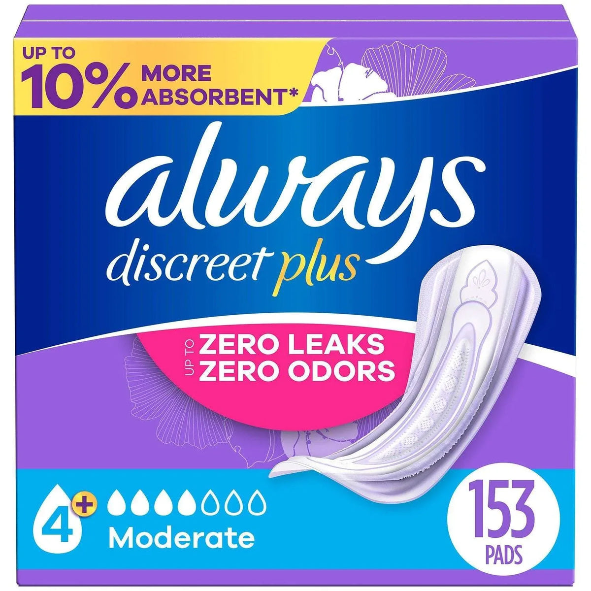 Always Discreet plus Incontinence Pads for Women, Moderate, 153 ct. - USA MEGA SHOP