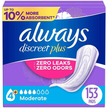 Moderate incontinence pad pack, long pads, 153 count