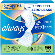Always Infinity feminine pads, size 2 regular, wings, 96 count, unscented (3-pack)