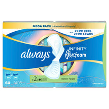 Mega pack box of Always Infinity FlexFoam size 2 heavy flow winged pads, 60 total