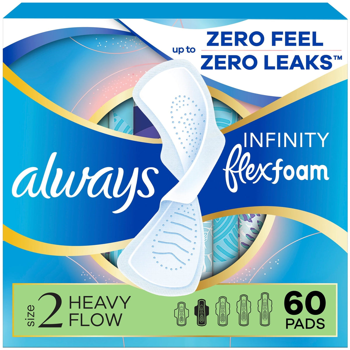 Always Infinity FlexFoam Pads, Size 2, Heavy, Wings, Unscented, 60 CT (PACK OF 3 )