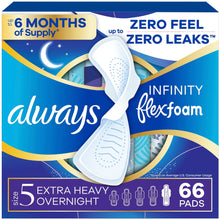 Always Infinity FlexFoam pads, Size 5, extra heavy overnight, wings, 66 count