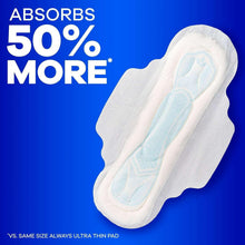 White long pad with blue absorbent core strip, shown at an angle