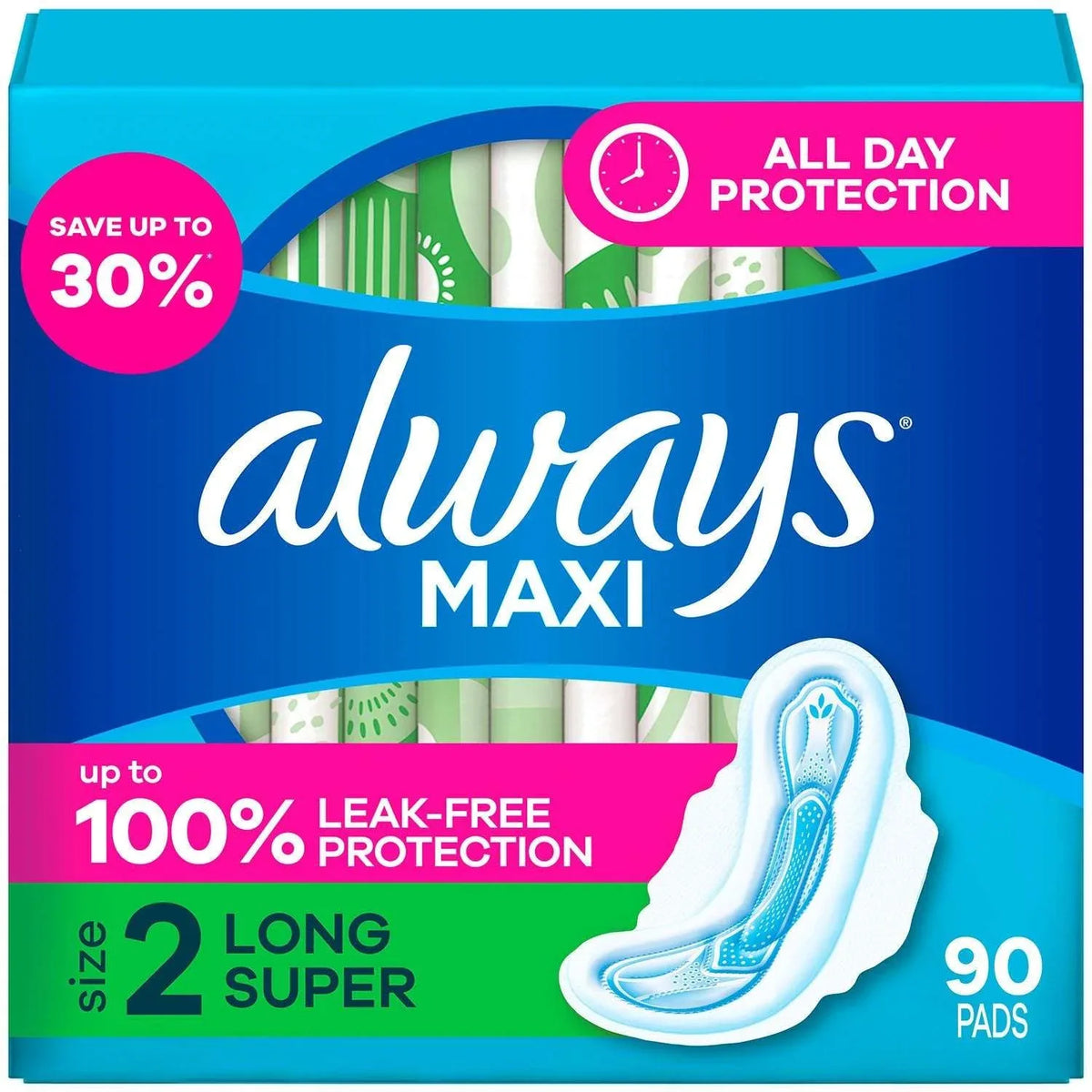 Always Maxi Long Pads, Unscented, Size 2, 90 ct. - USA MEGA SHOP