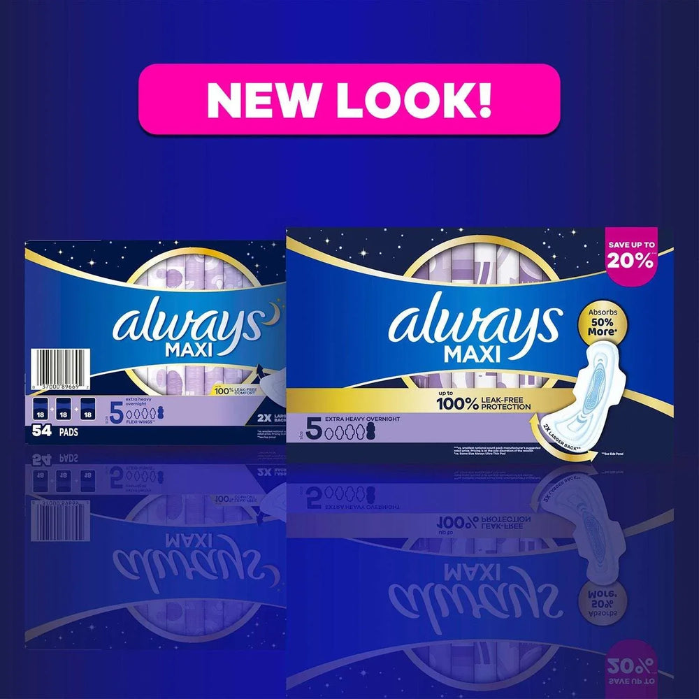 Always Maxi Overnight Pads with Wings, Size 5, 54 ct. - USA MEGA SHOP