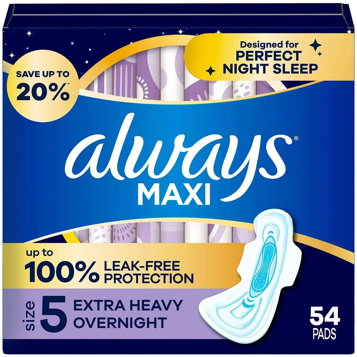 Always Maxi Overnight Pads with Wings, Size 5, 54 ct. - USA MEGA SHOP
