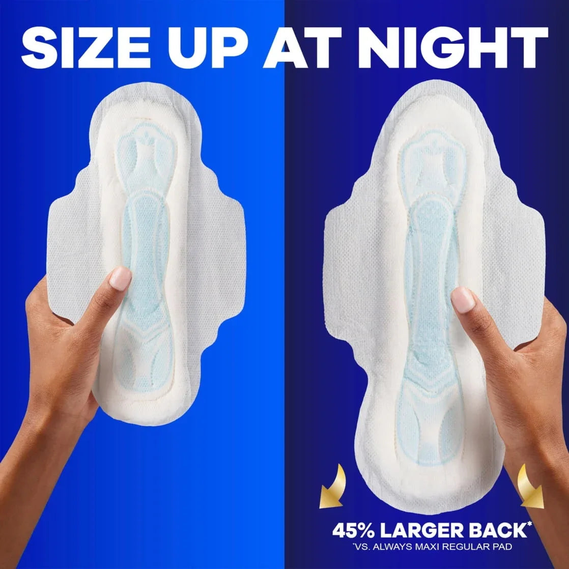 Always Maxi Overnight Pads with Wings for Women, Size 4, Overnight Absorbency, Unscented, 72 Count