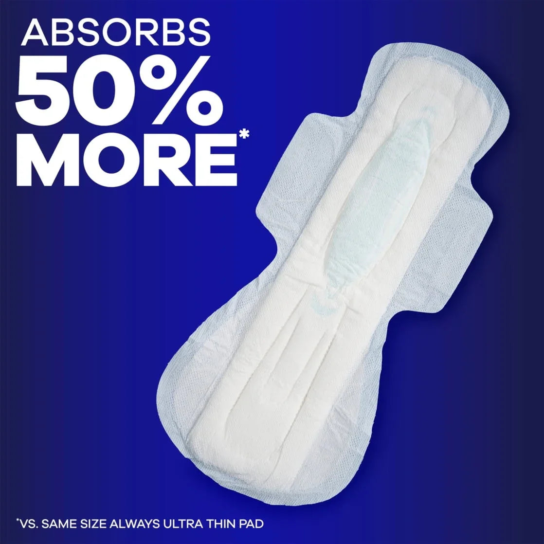 Always Maxi Overnight Pads with Wings for Women, Size 5, Extra Heavy Overnight Absorbency, Unscented, 52 Count