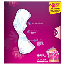 Winged white FlexFoam sanitary pads with super-absorbent holes, light clean scent