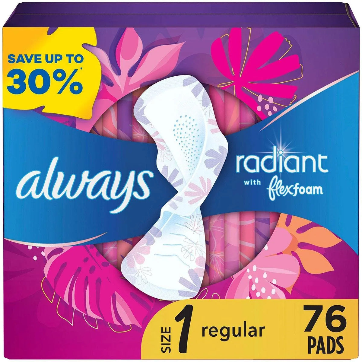 Always Radiant Regular Pads with Flexi-Wings, Scented, Size 1, 76 ct. - USA MEGA SHOP