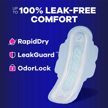 Ultra thin overnight pad with wings, light blue center, LeakGuard and OdorLock