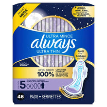 Always ultra thin size 5 extra heavy overnight pads with wings, 46 pads package