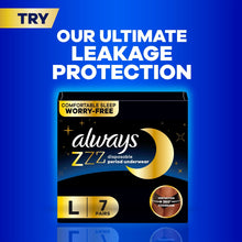 Always pads box card showing ultimate leakage protection and sleep coverage