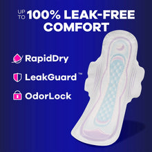Extra heavy overnight pad with wings, RapidDry and LeakGuard features, size 5